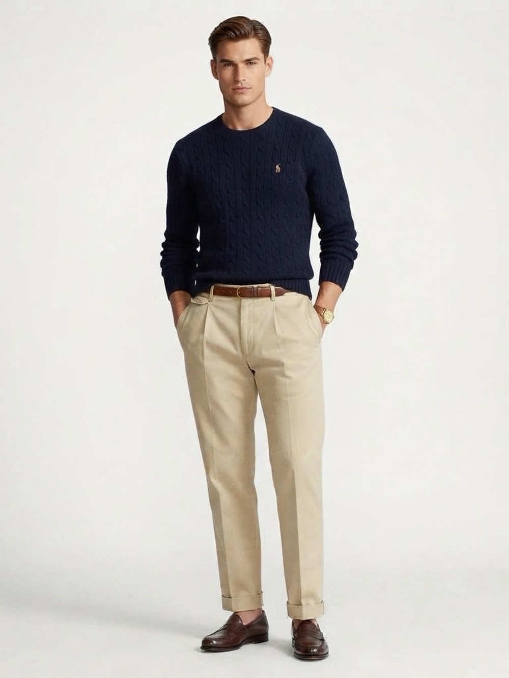90s Polo Ralph Lauren Pleated Andrew Chino Pants Khaki 36x32 Preppy Ivy League